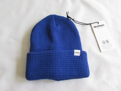 Druthers Organic Cotton Royal Blue Waffle Knit Beanie Stretch Made in Japan NWT