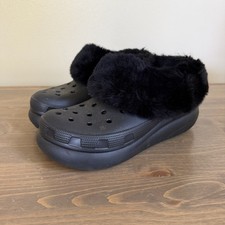 Crocs Men's 6/Women's 8 Black Furever Crush Platform Fuzzy Clogs Comfort Shoes