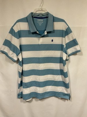 IZOD Advantage Performance 2XL Turquoise Striped S/S Polo Golf Casual Stretch