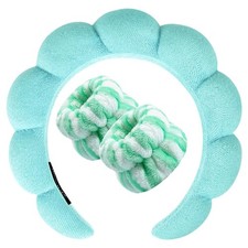 Spa Headband for Washing Face Sponge Makeup Skincare Headband Bubble Turquoise