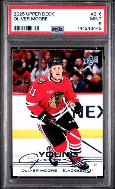 2025 UPPER DECK #216 OLIVER MOORE ROOKIE RC PSA 9
