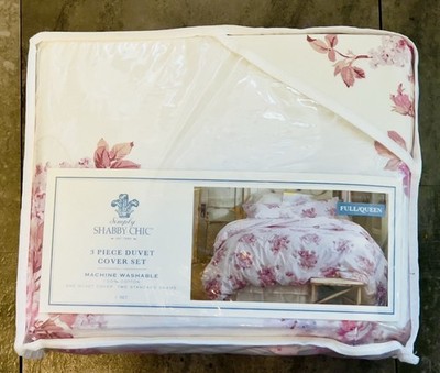 3 PIECE SIMPLY SHABBY CHIC COTTON CACTUS ROSE QUEEN DUVET SHAM SET PINK FLORAL