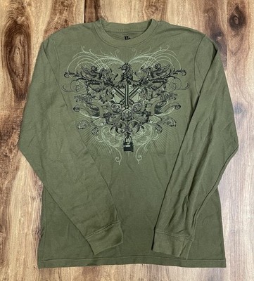 DS Destruction Shirt - Mens L - Green - Waffle Knit - Grunge - Coat Of Arms