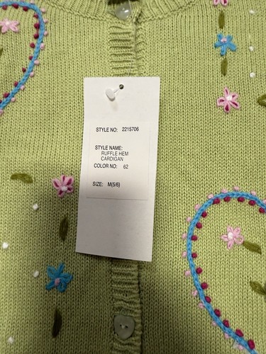 Ruffle Hem Cardigan Sweater Embroidered Floral Sz M (5/6) Kid Patty Girl’s VTG - Picture 4 of 9