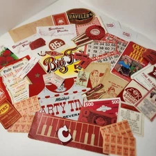 50 pieces red ephemera paper pack variety lot vintage tickets stamps labels C