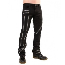 Black Pistol Gothic Punk Steampunk Industrial Jeans Hose - Zipper Pants Schwarz