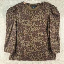 Sanctuary Top Women's Medium Brown Leopard Print Top 3/4 Sleeve Cotton Blend