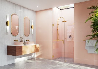 Glass Warehouse TBWH-45-75 Umbra 78''H x 45-3/4''W Hinged Frameless - Brass
