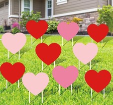Set of 10 Heart Yard Sign Stakes Valentines Day Cupid Love Spring Outdoor Decor