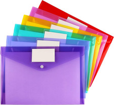 6 Pack Clear Document Folders Plastic Envelopes, A4 Size, 6 Colors  Poly Envelo