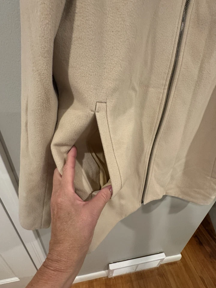 Abrigo Hugo Boss Para Hombres 46R Beige Lana Mezcla Cachemira Vestido Chaqueta Cremallera Peso Ligero Foto 4 de 4