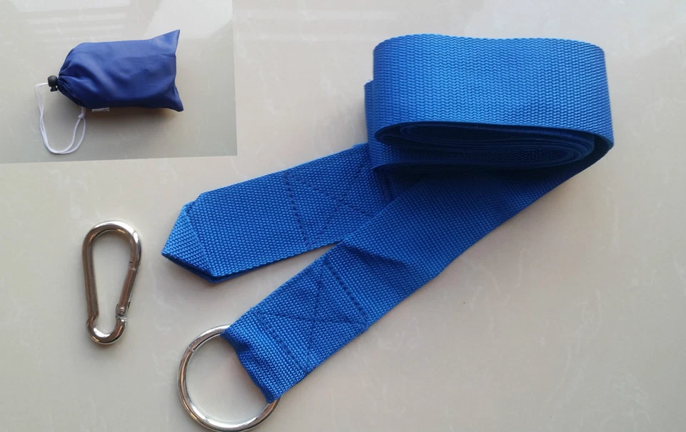 HAMACA PORTÁTIL AZUL CUERDAS PARA DORMIR VIAJE AL AIRE LIBRE CAMPING MOCHILA Foto 3 de 4