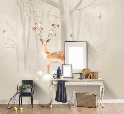 Sticker Mural Déco 3D Prairie Avec Cerf - Autocollant Amovible, Design Nature