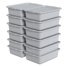 13 L Plastic Commercial Bus Box with Lid, Plastic Restaurant Bus Tub, 12-Packs