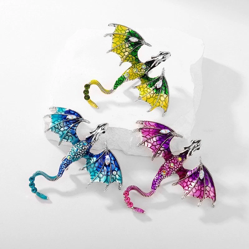 Moda Cristal Esmalte Dragón Volador Broche Prendedor Mujeres Disfraz Joyería Fiesta Regalo Foto 4 de 4
