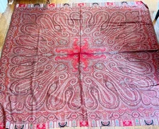 Vintage Antique Handwoven European Square Paisley Shawl - Cutter  ZZ193