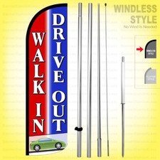 WALK IN DRIVE OUT - Windless Swooper Flag Kit 15' Feather Banner Sign rbq-h