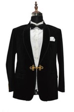 Men Black Smoking Jackets Golden Clouser Luxury Designer Party Wear Blazer Coat
