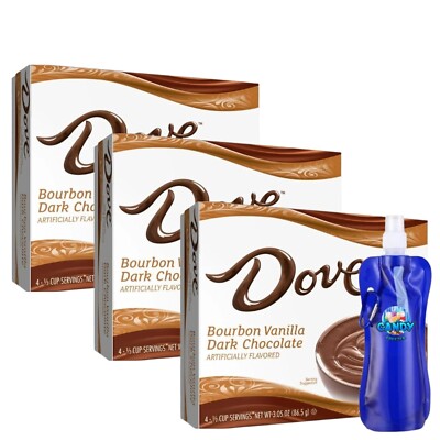 DOVE Pudding 3.05 oz Box (3 Pack) w/ Bottle (Bourbon Vanilla Dark Chocolate)