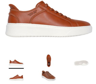 Skechers Court Break Cognac Leder Slip-Ins Sneaker Herren Größen 7-14 / Neu