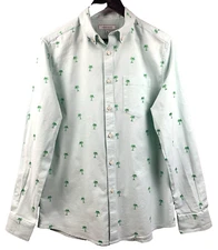 CROWN & IVY Button Shirt Mens Size Medium Lime with Green Embroidered Palm Trees