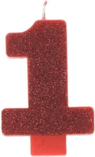 Numeral #1 Glitter Candle - Red, Party Favor