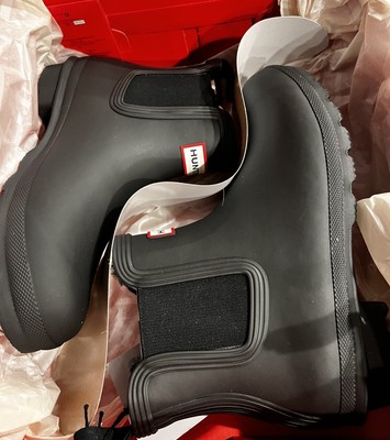 New Hunter Ladies' Ankle Rain Boot Original Insulated Chelsea Lined Black Sz 8