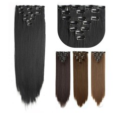 Straight Natural Hair Extension 7Pcs/Set 16 Clips Synthetic Hair Piece 24 Inch