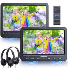 2 X 10.5" Car Headrest Portable DVD Player TV Video Moniter Battery USB+Headsets