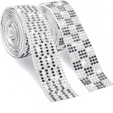 2 Rolls Rhinestone Tape Self Adhesive Crystal Ribbon Diamond Bling Strips Tape