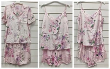 EX CHAIN STORE LADIES PINK FLORAL SATIN CAMI SHORT SET PYJAMA SET UK SIZES 6-22