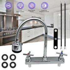 Double Handles Kitchen Sink Faucet Hot And Cold Mixer Tap 360° Swivel Sprayer