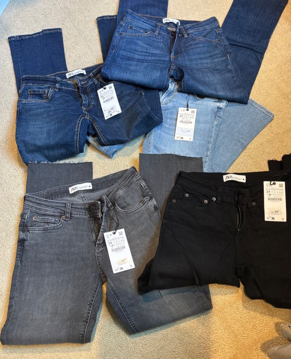 Lot of 5 ZARA low Rise  Slim Fit Denim Jeans Size 34/Us 2