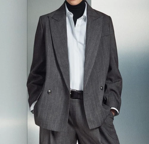 ZARA WOMAN PINSTRIPE BLAZER WITH WOOL ZW COLLECTION GREY MARL 2044/916/803 NEW