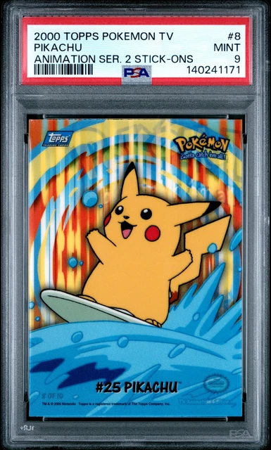 2000 TOPPS POKEMON TV ANIMATION SERIES 2 STICK-ONS #8 PIKACHU PSA 9