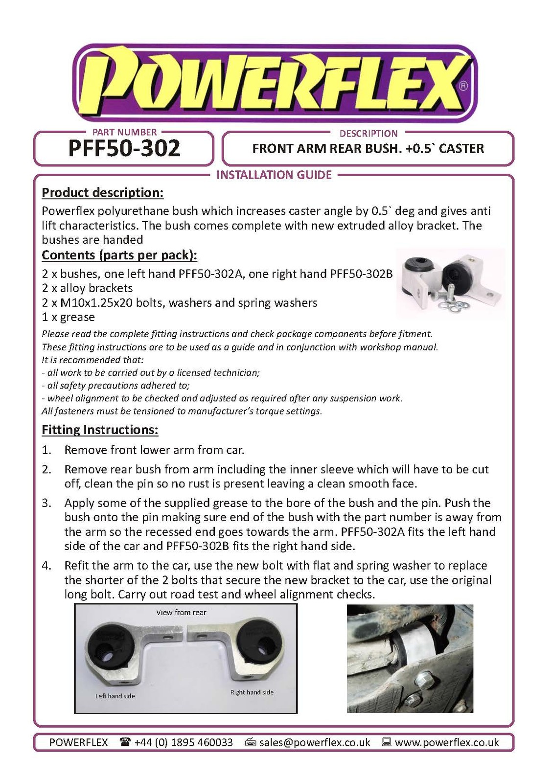 PFF50-302 Powerflex Road Front Arm Rear Bushes Anti-Lift & Caster Offset