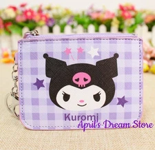 Kuromi Purple Gingham ID Cardholder Coin Purse Keychain Wallet
