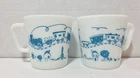 Lot of 2 Vintage 1960's Pyrex Blue Train Children's Milk Glass Mugs HFT
