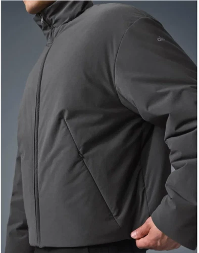 Alo Yoga Street Puffer grey Stretch Woven Jacket Full Zip Men's Sz M medium - product listing photo