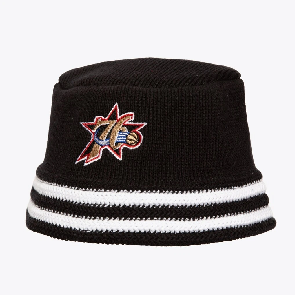 Philadelphia 76ers Knit Bucket Hat Knucket Men's Black Warm New Mitchell&Ness OS