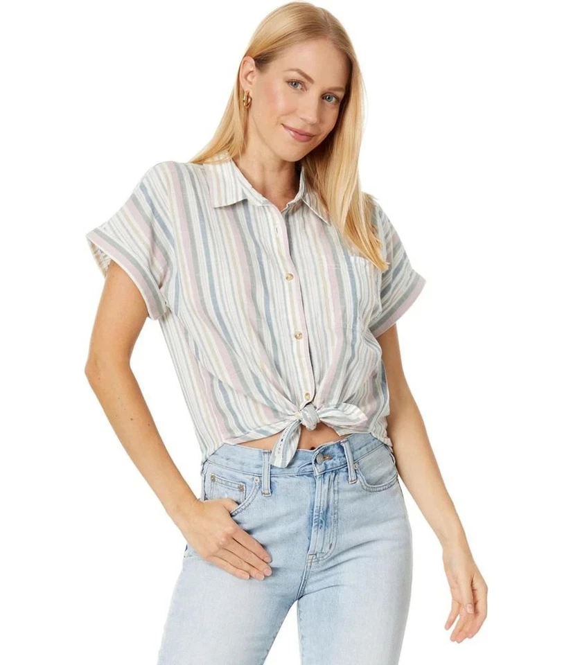 Lucky Brand Blusa Tipo Camisa De Vestir Con Cuello Pico Y Puños, Multicolor, S - Imagen 1 de 2