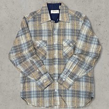 VINTAGE 60s Arrow Plaid Button Up Wool Blend Flannel Shirt Size Medium