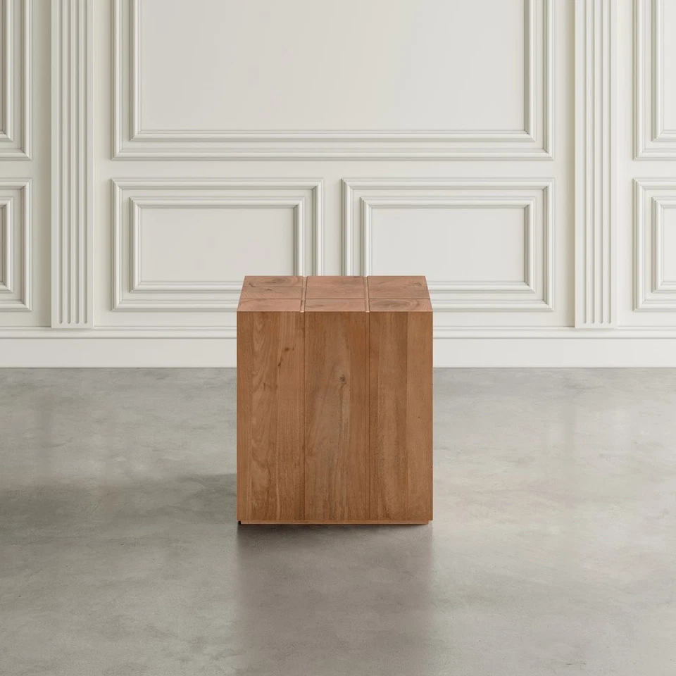 Mesa auxiliar Sequoia 22" madera maciza moderna rústica tallada en cubo Foto 4 de 4