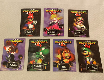 Mario Kart 64 Nintendo N64 7 Trading Cards Luigi Peach Yoshi Wario DK Toad Vtg