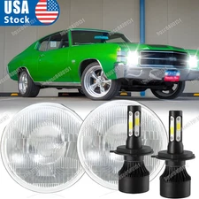 Pair Fit for Chevy Chevelle 1971 1972 1973 7" Round LED Headlights HI/LO BEAM