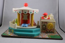Fisher Price Little People All Wood Merry Go Round #111 -- ¡FUNCIONA!!