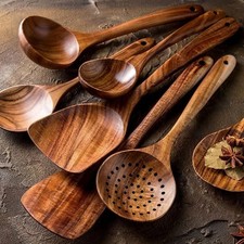 Utensilios de cocina de madera cucharas y espátula de cocina de madera para cocinar