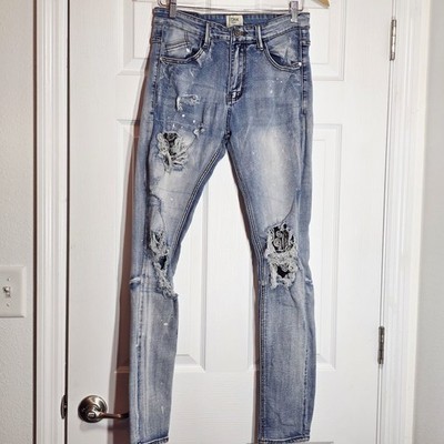 KDNK 32X30 Distressed Slim Fit Blue Jean