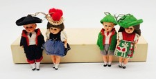 German Folk Doll Ornaments Set of 4 Trachten Celluloid Sleep Eye 3.25 Trad'nl