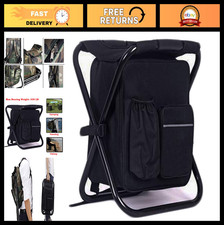 3-in-1 Backpack Stool Cooler Chair - Foldable Portable Camping Fishing Seat, Bla